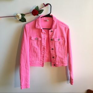 Hot Pink Cropped Jean Jacket